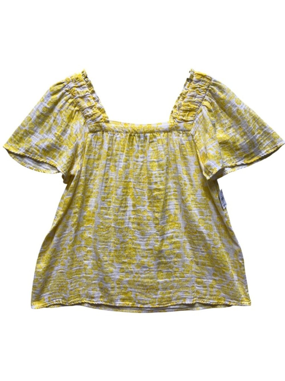 Style&Co. Womans Small Yellow Paisley White Gauze Cotton Top w Square Neckline